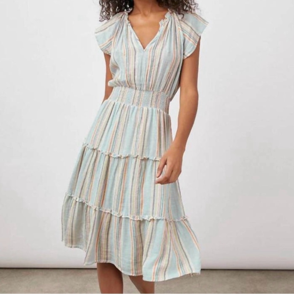 Rails Amellia Sag Harbour Stripe Linen Blend Tiered Midi Dress Size XS - Picture 1 of 11